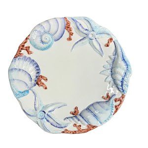 San Marco Round Salad/Dessert Plate Made in Italy Shells Starfish Approx 8.75"‎